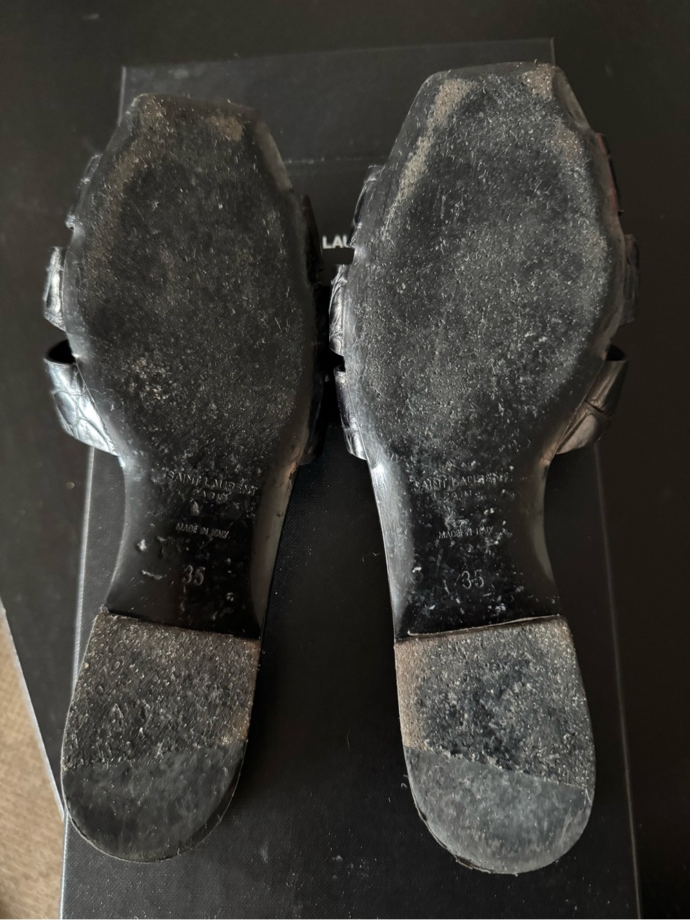 Saint Laurent Black Croc-Embossed Tribute Slide Sandals - Picture 4 of 11